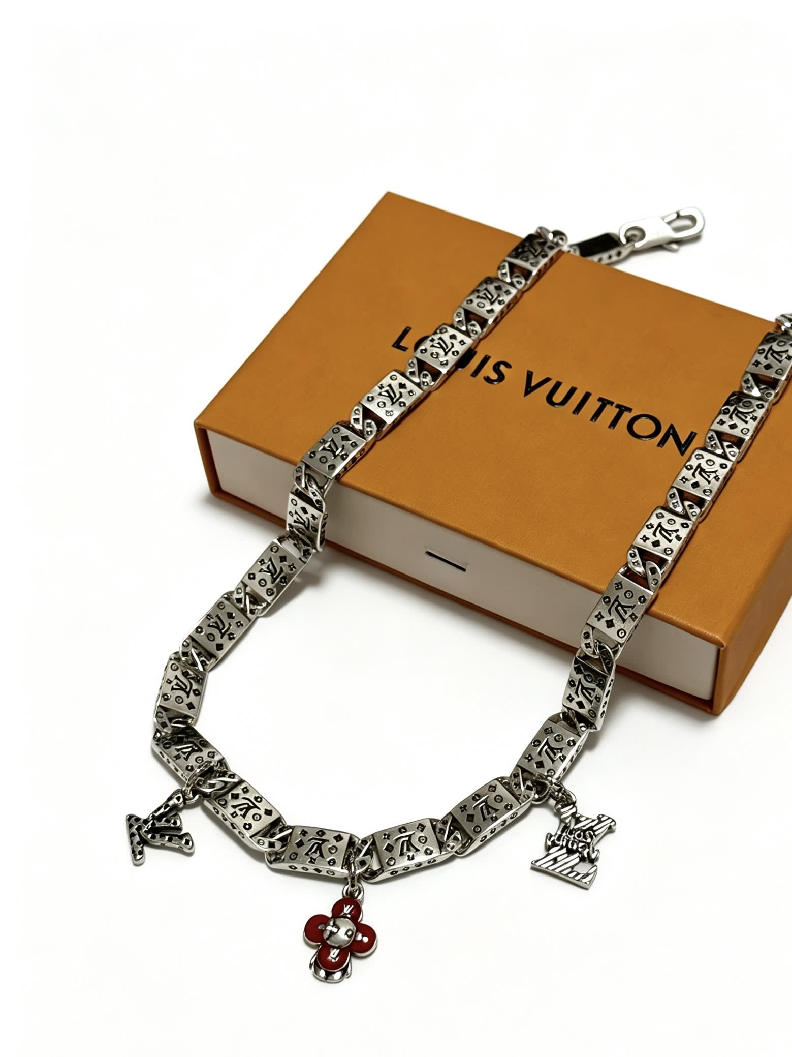 Louis Vuitton Silver Tone Necklace with Charms